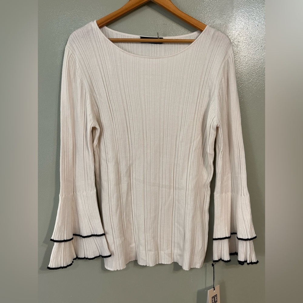 Ivanka Trump Viscose Nylon Stretch Women's Cream Top with Flared Sleeves XL NWT